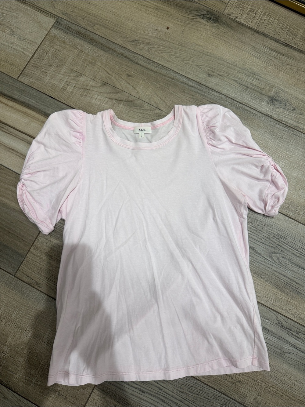 A.L.C. Puff Sleeve Cotton Tee in Pale Pink